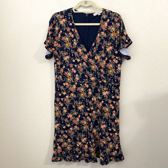 LOFT Ann Taylor Dress Womens Size 14 Floral Faux Wrap Multicolor - Picture 1 of 7